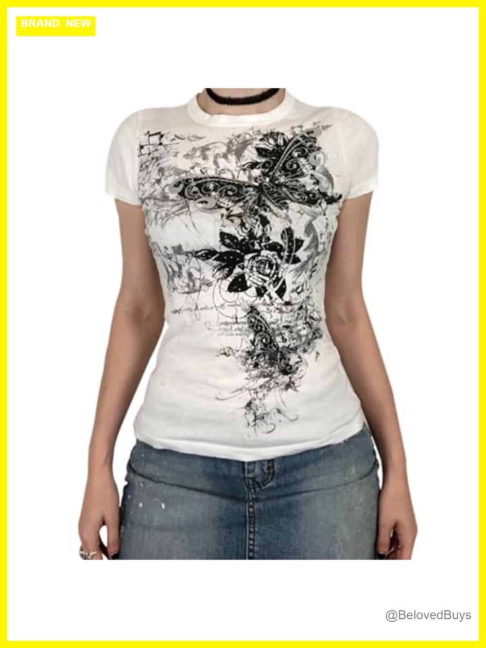 Y2K Grunge Crop Top Short Sleeve Crewneck Fitted T-Shirt Summer Going Out